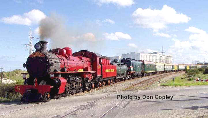 The Wizards Express on 13th July 2004 passes the old South Fremantle Power Station