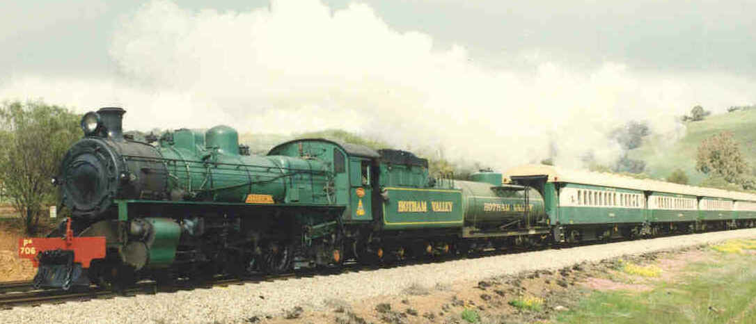 Pm 706 steams through the Avon Valley carrying the W.A.G.R. livery of larch green prior to being given a new coat of red paint for the Wizards trains